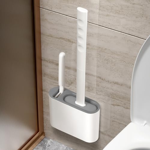 Silicone Toilet Brush Set with Holder,Wall Mounted for Bathroom RV Camper Home,Space-Saving & Hygienic Cleaning Tool,Easy to Install,Grey