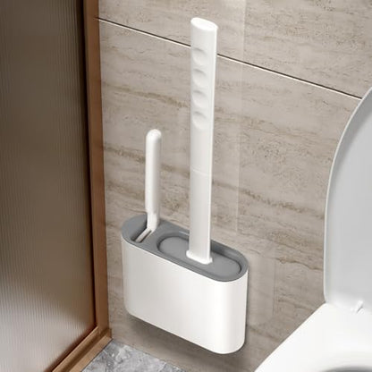 Silicone Toilet Brush Set with Holder,Wall Mounted for Bathroom RV Camper Home,Space-Saving & Hygienic Cleaning Tool,Easy to Install,Grey