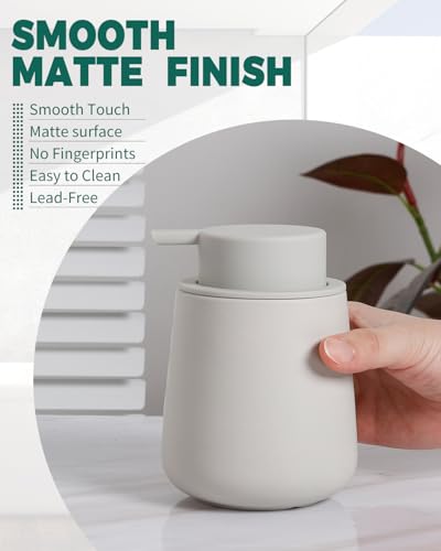 Bosilunlife 12Oz Ceramic Foam Soap Dispenser for Bathroom Kitchen Counter | Premium countertop foam pump creates delicate dense foam, stable desktop placement, Matte Light Grey - color: Matte Light Grey