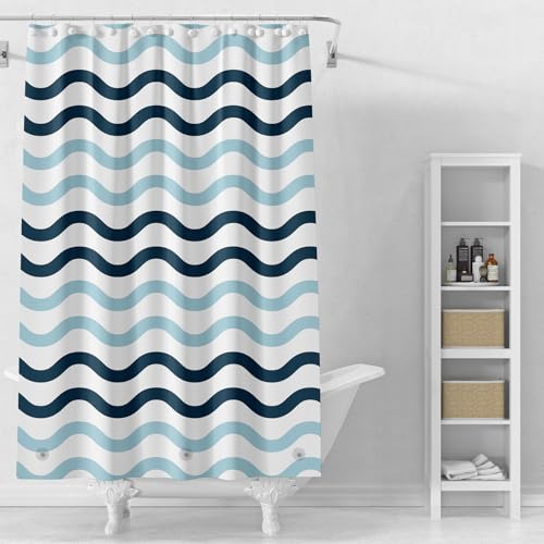 TIKABC Shower Curtain Liner, 4G PEVA Shower Liner, Plastic Waterproof Shower Curtains, 72x72 inch with Grommet Holes 3 Magnetic Weights - color: Black Blue Big Waves