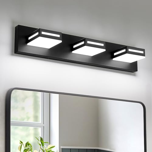LED Modern Bathroom Light Fixtures, 3-Light 24-Inch Matte Black Vanity Lights for Bathroom Lighting Fixtures Over Mirror, 6000K Cool White 350° Rotatable Wall Lamp - color: Black, size: 3-light,24-inch