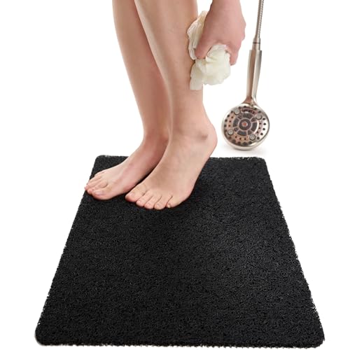 ENKOSI Loofah Non-Slip Shower and Bath Mat - Soft Cushioned Comfort - No Suction Cups for Smooth or Textured Tubs - Fast Draining - Safety for Bathroom, Family, Kids, and Elderly (24x16 Black) - color: Black, size: 24" x 16" (Rectangular)