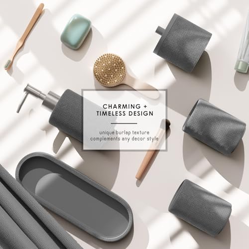 Clara Clark Grey Bathroom Set - Bathroom Sets with Shower Curtain and Rugs, 21PC Bathroom Accessory Set, Shower Curtain Set with Soap Dispenser & Toothbrush Holder - color: Grey, size: Complete Set + Bath Rugs