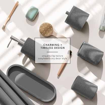 Clara Clark Grey Bathroom Set - Bathroom Sets with Shower Curtain and Rugs, 21PC Bathroom Accessory Set, Shower Curtain Set with Soap Dispenser & Toothbrush Holder - color: Grey, size: Complete Set + Bath Rugs