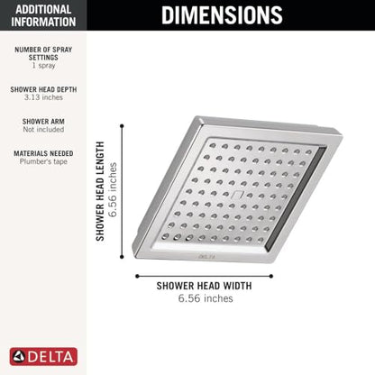 Delta Faucet Single-Spray Shower Head, Chrome, Square, Delta High Pressure, 2.5 GPM Shower Head, Chrome RP62283 - color: Chrome
