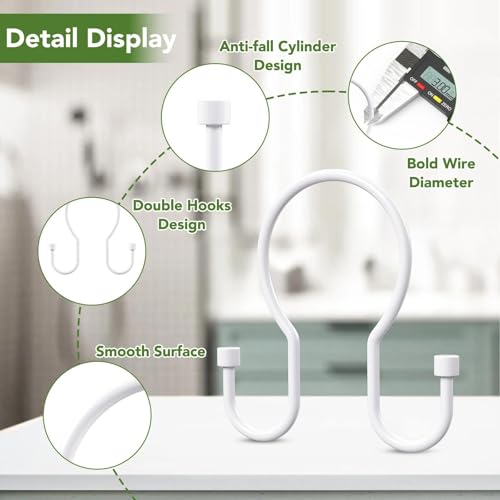Goowin 24 Pack Shower Curtain Hooks, Simple Shower Curtain Rings, Sturdy Shower Curtain Hangers, Double Hook Shower Curtain Hooks, Smooth Gliding Metal Shower Hooks for Shower Curtain, White - color: White, size: 24 Pack