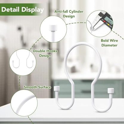 Goowin 24 Pack Shower Curtain Hooks, Simple Shower Curtain Rings, Sturdy Shower Curtain Hangers, Double Hook Shower Curtain Hooks, Smooth Gliding Metal Shower Hooks for Shower Curtain, White - color: White, size: 24 Pack