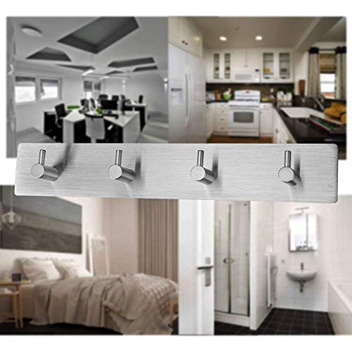Self Adhesive Stainless Steel Hooks, Wall Mounted Heavy Duty Hanger, Key Rack Towel Hooks for Bathroom, Living Room, Kitchen (4 Hooks) - color: 4 Hooks