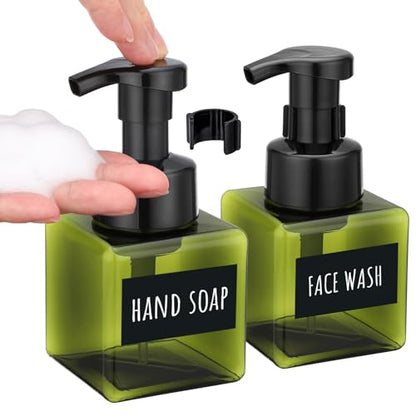 Segbeauty 8.5oz Bathroom Foaming Pump Bottle Empty, 2pcs Refillable Foam Hand Soap Dispenser Set for Kitchen, 250ml Small Green Square Foamer Bottles for Shampoo Body Wash, Plastic Liquid Container - color: Green, style: 2pcs 8.5oz