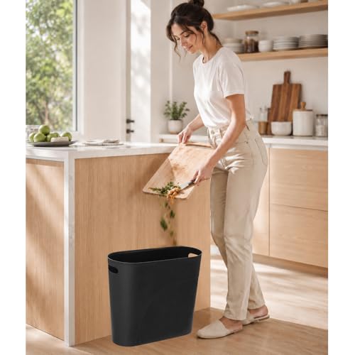 ROYFACC Small Trash Can Plastic Bathroom Wastebasket 3.2 Gallon Slim Garbage Container Bin with Handle for Home Kitchen Bathroom Bedroom Office, 2 Pack (Black) - color: Black