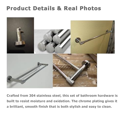 24-Inch Double Towel Bar,304 Stainless Steel, Chrome Finish & Stylish Knurled for Home, Hotel,& Apartment, Upgrade to a Premium Modern Bathroom - color: Chrome