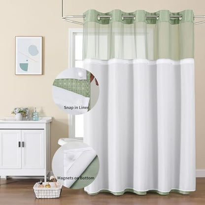 Colorful Star No Hook Shower Curtain with Snap in Fabric Liner, Waffle Weave Heavy Duty Thick Shower Curtains with Mesh Top Window, Hotel Style Waterproof Bathroom Curtain Set, 72'' x 87'', Sage Green - color: Sage Green, size: 72"W x 87"L (Pack of 1)