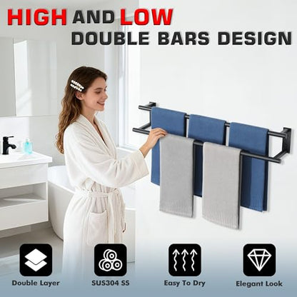 Alise Bathroom Double Towel Bars Wall Mount 28'' Towel Holder,Matte Black | Towel Racks for Bathroom,SUS304 Stainless Steel,Towel Hanger Towel Rails,Double Bath Towel Bar Towel Rod,Kitchen,Laundry - color: Matte Black, size: 28inch