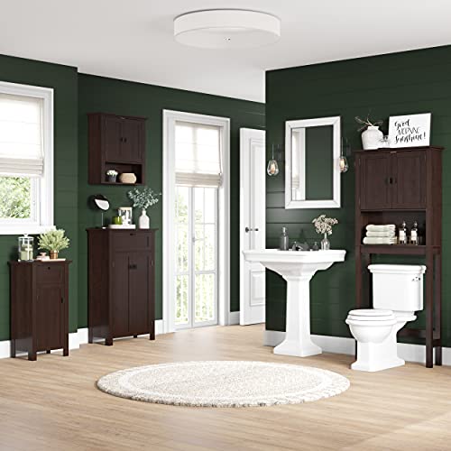 RiverRidge Hayward 2-Door Bathroom Wall Medicine Cabinet, Dark Woodgrain | Open Display Shelf, Adjustable Interior Shelf, Laundry Storage, Wall-Mounted Over the Toilet Space-Saving Cabinet - color: Dark Woodgrain