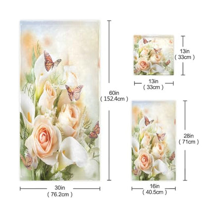 Towel Bathroom Sets, Bouquet Yellow Roses And White Calla Lilies Butterfly Towels 3-Piece 1 Bath Towel 1 Washcloth 1 Hand Towel, Bath Towel Set of 3 Soft Multifuntion for Home Kitchen Hotel Gym Swim S - color: Multi06