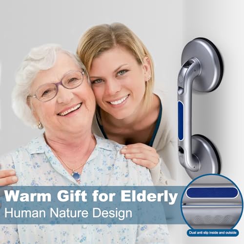 New Shower Handle Shower Grab Bars for Bathtubs and Showers,Strong Hold Suction Cup Grip Grab,Bath Handle for Handicap Elderly Seniors Bathroom Safety Grab Bar（Silver Blue）