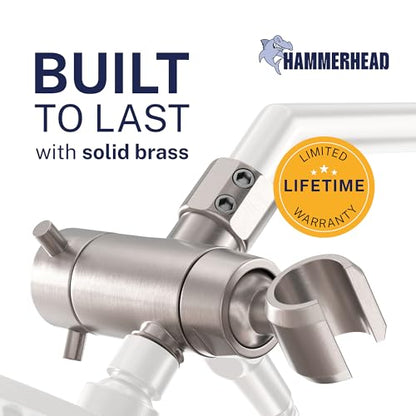 HammerHead Showers Solid Metal 3-Way Shower Diverter Valve with Shower Head Holder, Universal Splitter for Handheld Spray Wand and Rain Showerhead, Brushed Nickel - color: Brushed Nickel