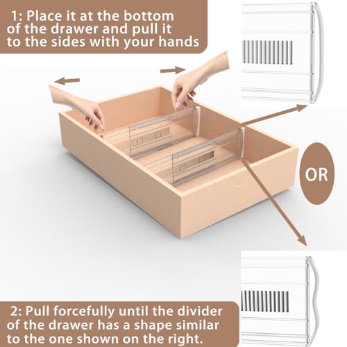 4 Pack Adjustable Drawer Dividers for Clothes,5" High Expandable From 13-21" Clear Drawer Organizers, PC Plastic Separators for Dresser/Bedroom/Bathroom/Kitchen/Office Storage - size: 4 PCS-5IN-T3-Clear
