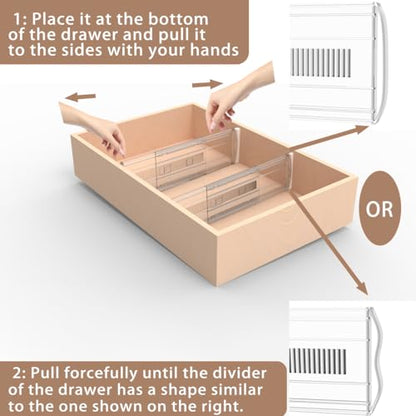 4 Pack Adjustable Drawer Dividers for Clothes,5" High Expandable From 13-21" Clear Drawer Organizers, PC Plastic Separators for Dresser/Bedroom/Bathroom/Kitchen/Office Storage - size: 4 PCS-5IN-T3-Clear