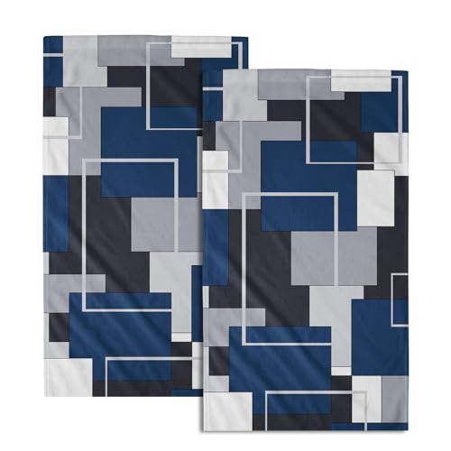 Navy Blue Geometric Hand Towels for Bathroom Set of 2 Navy Blue Black Modern Decorative Hand Towels for Bathroom Microfiber Abstract Hand Bath Towel Kitchen Towels Quick Dry Towel Sets 14"x28" - color: Navy Blue Black Modern