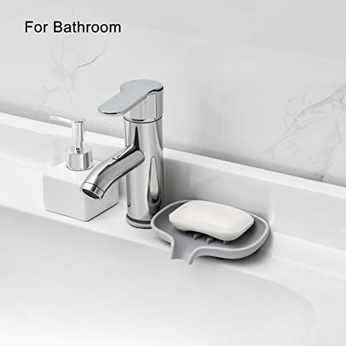 Silicone Soap Dish,Bar Soap Holder for Shower,2 Pack White+Grey | Bar Soap Holder for Shower with Draining,Soap Tray for Kitchen Sink - color: White + Gray(style 1)