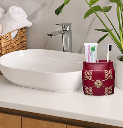 Zahari Home 4pc Elegant Rose Burgundy Bathroom Set Classic Bathroom Lotion Dispenser, Tumbler, Toothbrush Case and Bar Soap Holder Modern Uunique Design Burgundy Red Bathroom Accessories - color: Elegant Rose, style: 4 Piece Set