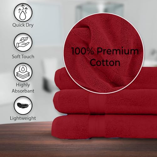 KAHAF COLLECTION 100% Cotton Bath Towels, 24x48 Pack of 6 Towels, Quick Dry, Highly Absorbent, Soft Feel Towel, Gym, Spa, Bathroom, Shower, Pool, Luxury Soft Towels (RED, 24x48-6 Pack) - color: Red, size: 24x48 - 6 PACK