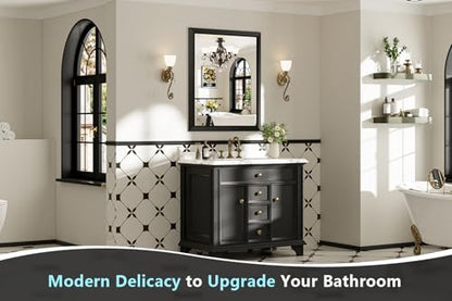 20x30 Inch Black Bathroom Mirror for Wall, Beveled Framed Rectangle Bathroom Vanity Mirrors for Over Sink, Bedroom, Living Room, Entryway, Anti-Rust, HD Tempered Glass, Horizontally/Vertically - size: 20"L x 30"W