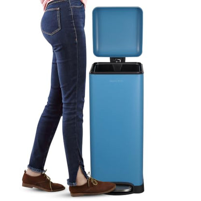 happimess Betty 8 Gal Step Trash Can Soft-Close Lid, Bright Cobalt Blue | Removable Liner, Semi-Rectangular, Steel Pedal, Iron Powder Coated, 27" Height, Non-Skid Base - color: Bright Cobalt Blue