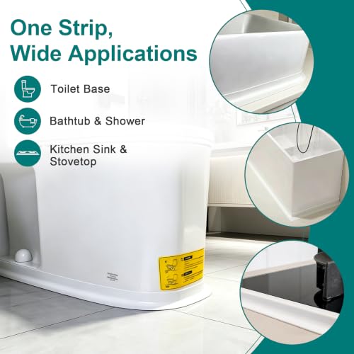TOUSEA White 1.5"x10.5ft Self Adhesive Caulk Strip for Toilet, Tub, Kitchen | White or Clear Sealing Tape for Toilet, Tub, Sink, Bath Peel and Stick Backsplash - Renter Friendly, Easy Install - style: White-1.5IN-10.5FT-N01