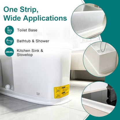 TOUSEA White 1.5"x10.5ft Self Adhesive Caulk Strip for Toilet, Tub, Kitchen | White or Clear Sealing Tape for Toilet, Tub, Sink, Bath Peel and Stick Backsplash - Renter Friendly, Easy Install - style: White-1.5IN-10.5FT-N01