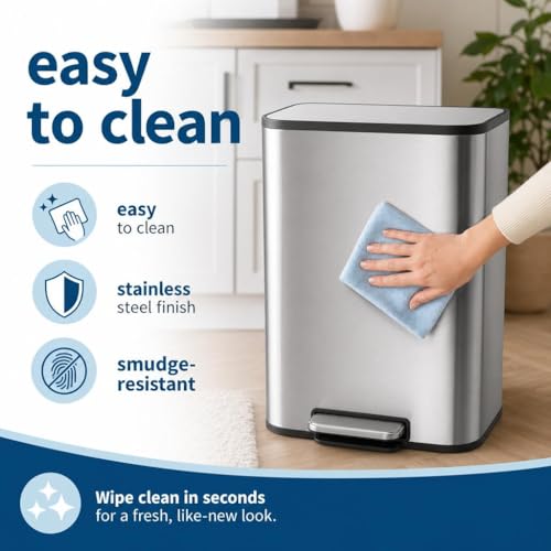 GarveeHome 5.3 Gallon Trash Can, Stainless Steel Step Trash Can, Silver | Soft Close Lid, Foot Pedal and Removable Inner Bucket, Rectangular Garbage Can for Kitchen, Bathroom, Office, Living Room - color: Stainless Steel, size: 20 L