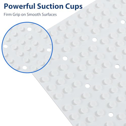 Webos Silicone Bath Mat with Suction Cups – Non-Slip Foldable Bathtub & Shower Mat, Durable & Quick-Dry Safety Tub Mat with Large Drain Holes for Families 28"x 14" White - color: White, size: 28" x 14" (Rectangular)