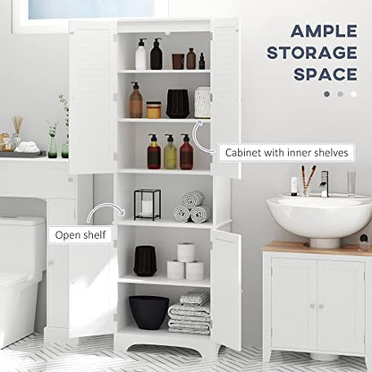 HOMCOM Tall Narrow Bathroom Storage Cabinet with Doors and Shelves, White | Shelf Adjustability, Freestanding, Linen Cabinet - color: White