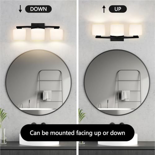 Bathroom Light Fixtures, 3-Light Modern Matte Black Vanity Light Over Mirror, Wall Sconces with Oval-Shaped White Glass Shades for Living Room, Bedroom, Hallway, E26 Base - color: Matte Black
