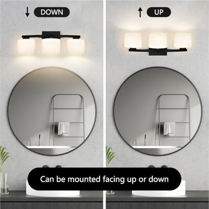 Bathroom Light Fixtures, 3-Light Modern Matte Black Vanity Light Over Mirror, Wall Sconces with Oval-Shaped White Glass Shades for Living Room, Bedroom, Hallway, E26 Base - color: Matte Black