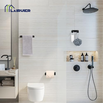 Matte Black Bathroom Accessories, Toilet Paper Holder, Towel Bar and Hook | Lairuier 3 Pieces Bathroom Hardware Set, SUS304 Stainless Steel Towel Holder Set Toilet Paper Holder Robe Hook Wall Mounted - color: Matte Black