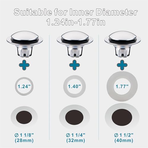 WELSAN Chrome Plated Bathroom Sink Drain Stopper 1 1/8"-1 1/2" Bath Drain | Bathroom Sink Stopper Replacement, Universal Pop-Up Drain Stopper Plug Strainer with Hair Catcher, Anti-Clogging Design - color: Chrome Plated