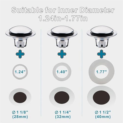 WELSAN Chrome Plated Bathroom Sink Drain Stopper 1 1/8"-1 1/2" Bath Drain | Bathroom Sink Stopper Replacement, Universal Pop-Up Drain Stopper Plug Strainer with Hair Catcher, Anti-Clogging Design - color: Chrome Plated