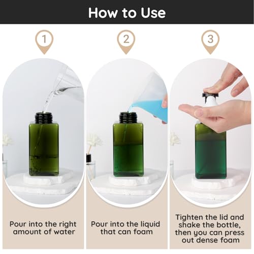 Segbeauty 15.2oz Plastic Green Foam Soap Dispensers with Labels, 4pcs Green Square Refillable Foaming Pump Bottle for Liquid Soap, 450ml Bathroom Shampoo Face Hand Wash Containers with Foaming Pump - color: Green, style: 4pcs 15.2oz
