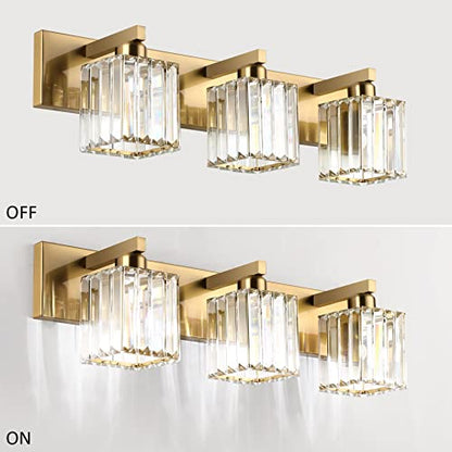 Aipsun Bathroom Vanity Light Fixtures Crystal Vanity Lighting Fixtures Brass 3 Light Bathroom Lighting (Exclude Bulb) - color: Gold, size: 23 inch
