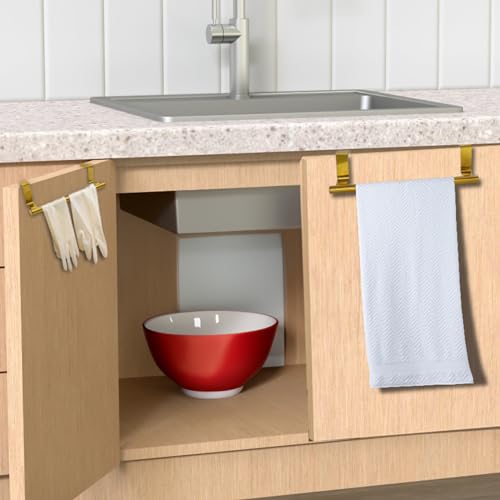 2 Pack Gold 9 Inch Towel Holder for Kitchen Bathroom | Stainless Steel, Bathroom Towel Bar, Hand Towel Rack, Over Cabinet Door, For Kitchen Bathroom - color: Gold