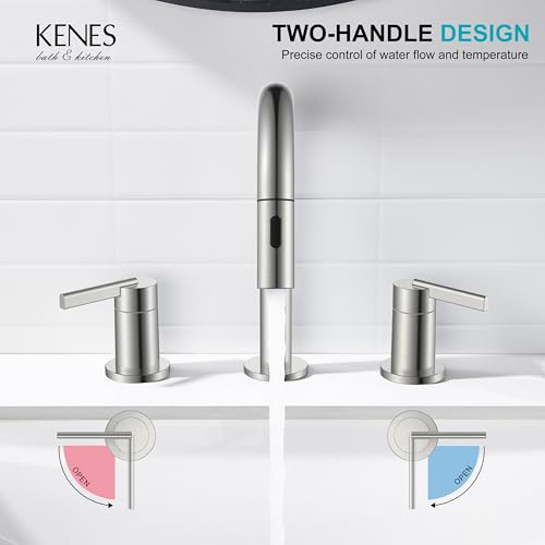 Brushed Nickel Pull Down Widespread Bathroom Faucet 2 Handle 3 Hole | Pull Out Bathroom Faucet with Pop Up Drain & Supply Lines, Lead-Free cUPC & NSF Certified, 8 Inch Faucet for Vanity RV Sink - color: Brushed Nickel