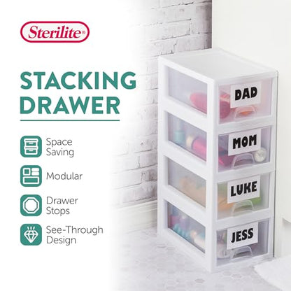 Sterilite 6-Pack Stacking Drawer, Clear Storage Closet Organizer, 6 Quart, White Frame - Stackable Plastic Drawers and Containers for Bedroom, Clothes, Dresser, Vanity, and Makeup Organization - size: 6 Quart, style: 6 Pack