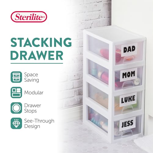 Sterilite Stacking Drawer Storage Organizer for Clothes, 6 Quart, 24-Pack | White Frame, Stackable Modular Clear Plastic Drawers & Containers for Clothing, Accessories, Craft Supplies, Shoes or Linens - size: 6 Quart, style: 24 Pack