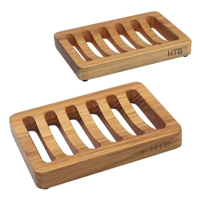HTB 2 Pack Slotted Bar Soap Holder Teak Wood,Sponge Holder for Kitchen Sink | Self Draining Soap Dish for Shower, Bathroom, Bathtub, RV,Soap Saver Keep Soap Dry,Extend Soap Life,Bathroom Accessories - color: 2pcs