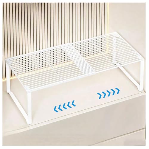 Extendable Metal Wire Shelf Organizer - Adjustable 15-24.4in Length, Stackable Storage Rack for Kitchen/Pantry/Bathroom/Shoe Cabinet/Tool Closet (1, White) - color: White, size: 1 Pack