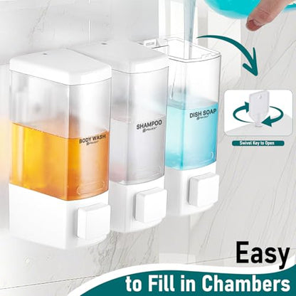 Pollock Shampoo and Conditioner Dispenser 3 Chamber * 500ML | Shower Soap Dispenser Wall Mounted, Body Wash Dispenser No Drill, Refillable Shower Dispenser for Bathroom - color: Blk-zt-53-w3