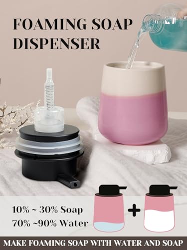 INGOFIN Ceramic Foaming Soap Dispenser - 12oz Foam Hand Soap Dispenser Bathroom, Refillable Modern Dish Dispenser with Pump for Kitchen, Beige and Pink - color: Beige and Pink