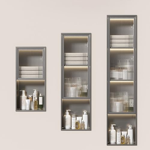 Stainless Steel Medicine Cabinet, Recessed Bathroom Niche with Glass Door, Hidden Tampon Storage Holder Wall Niche, Embedded Shower Caddy Organizer Bathroom Insert Shelf - size: Style 1